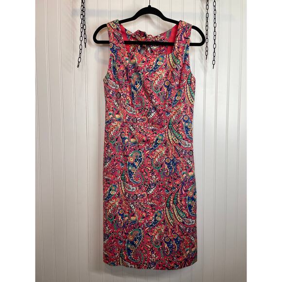 Talbots Bonaire Paisley Textured Sheath Dress Tie Open Back Sleeveless Size 4 - Picture 3 of 9